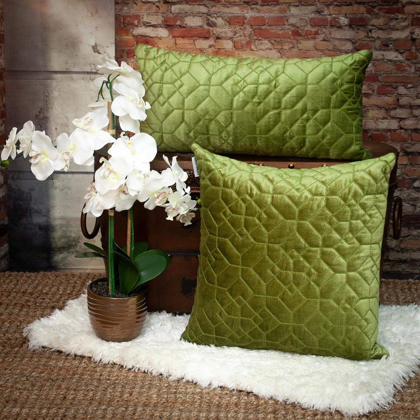 Olive Quilted Velvet Geo Lumbar Decorative Pillow - Homeroots - Flyclothing LLC
