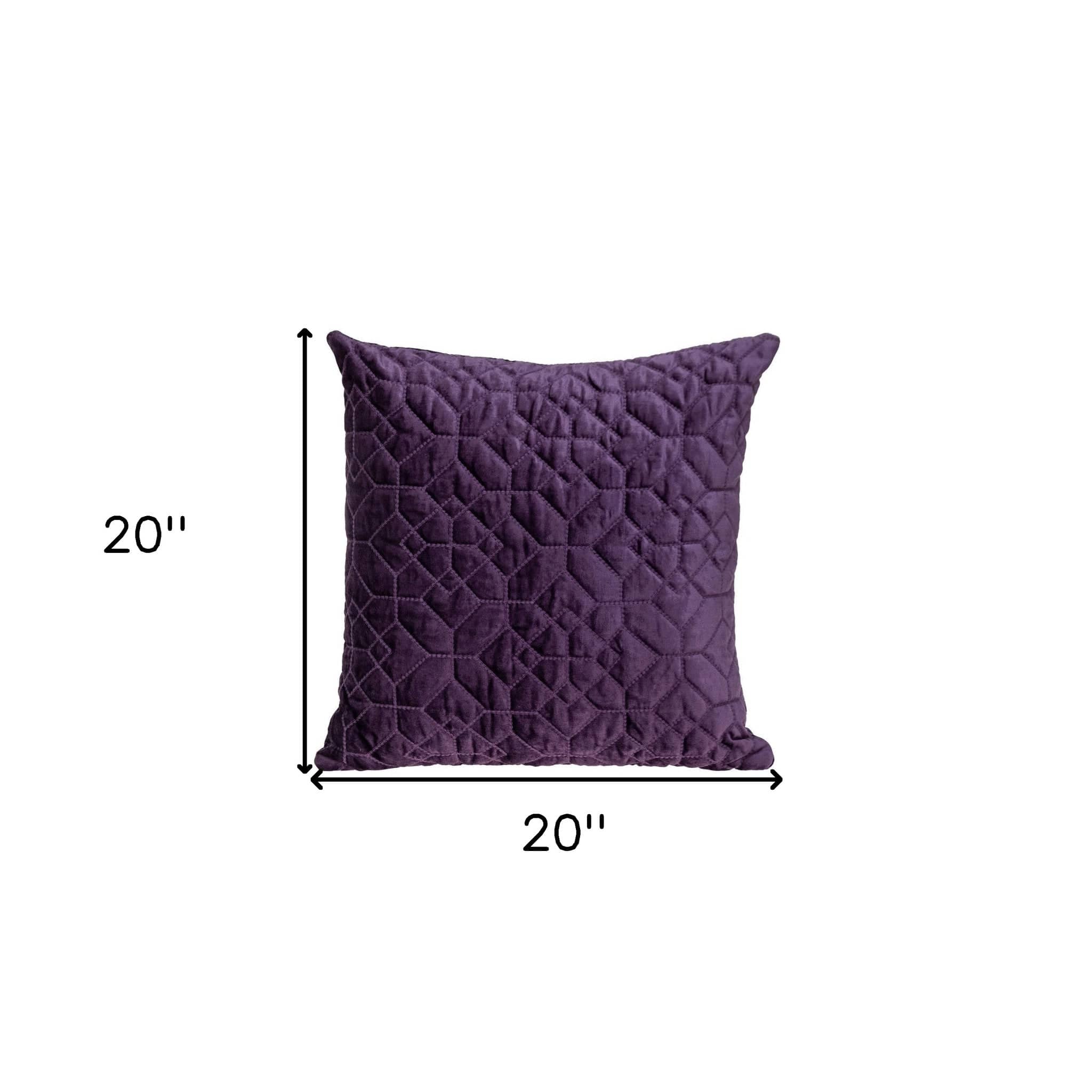 Purple Quilted Velvet Geo Decorative Throw Pillow - Homeroots