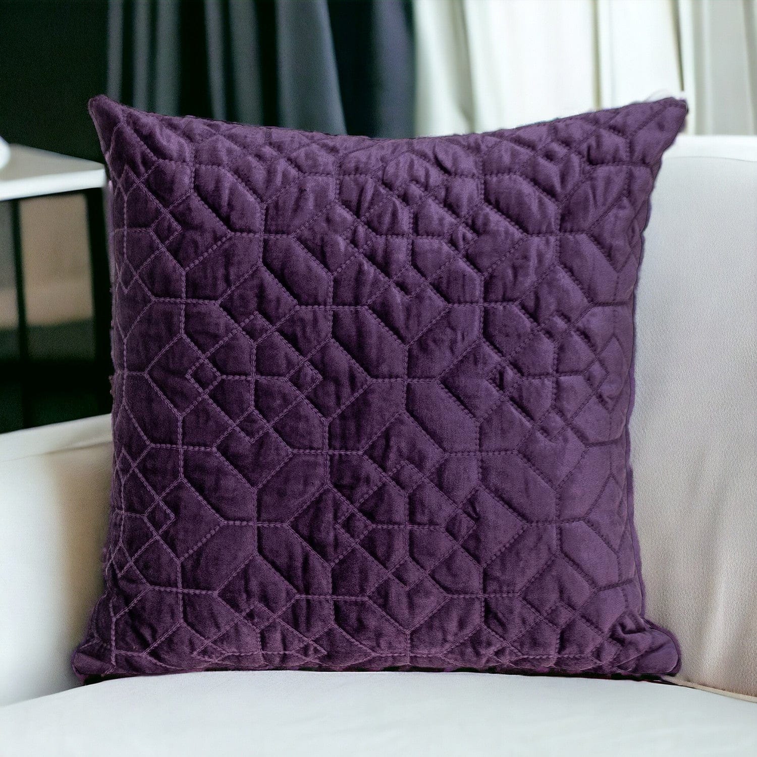 Purple Quilted Velvet Geo Decorative Throw Pillow - Homeroots