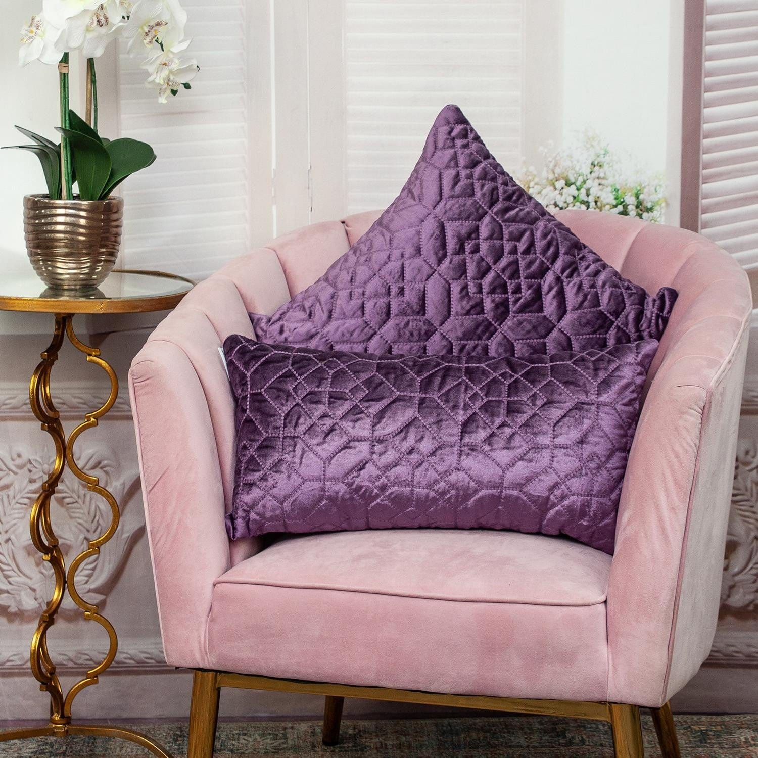 Purple Quilted Velvet Geo Decorative Throw Pillow - Homeroots
