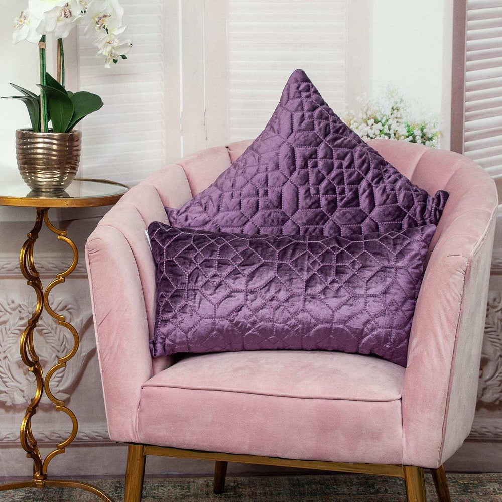 Purple Quilted Velvet Geo Decorative Throw Pillow - Homeroots - Flyclothing LLC