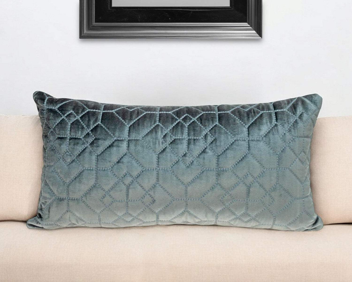 Charcoal Quilted Velvet Geo Lumbar Decorative Pillow - Homeroots - Flyclothing LLC