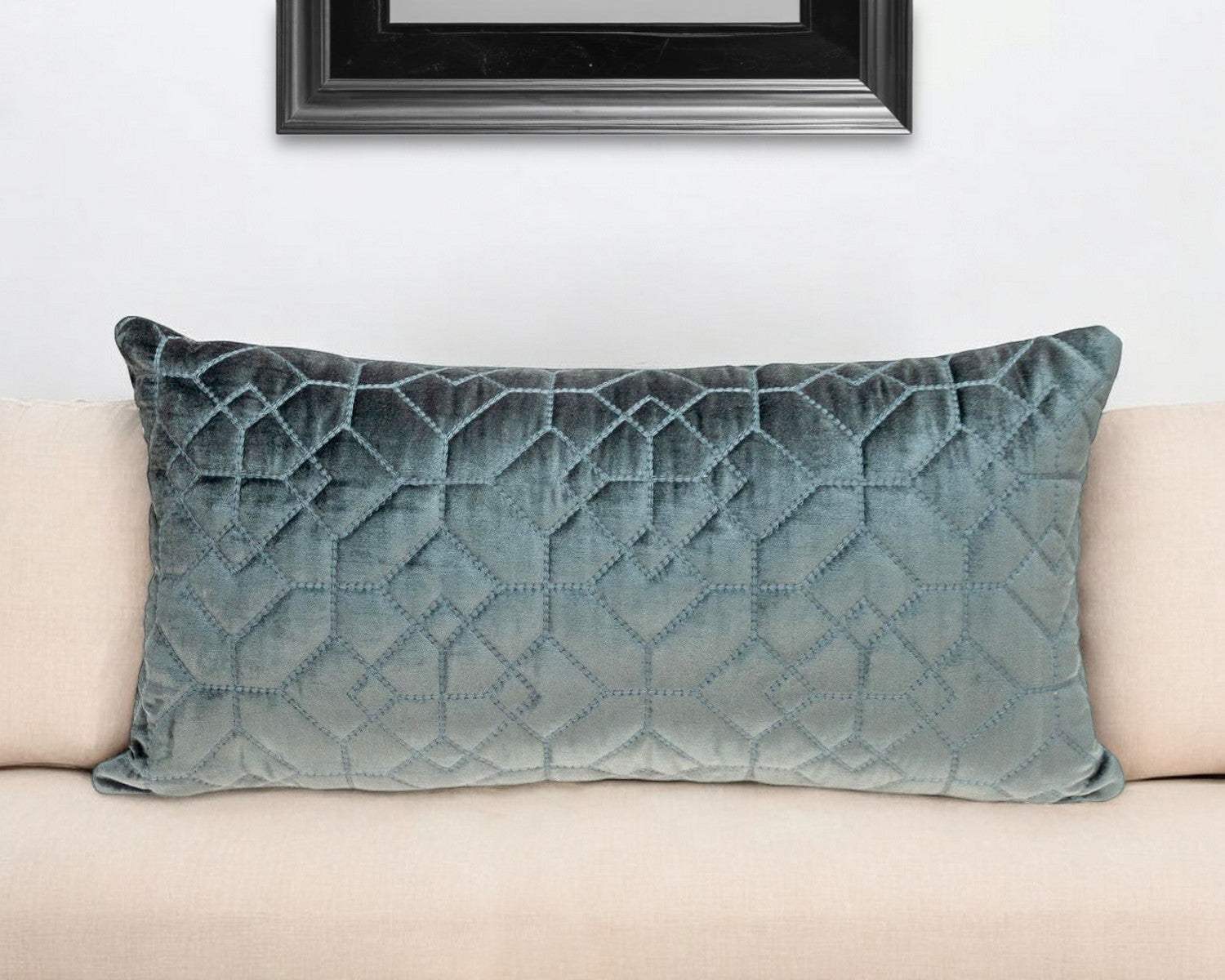 Charcoal Quilted Velvet Geo Lumbar Decorative Pillow - Homeroots - Flyclothing LLC
