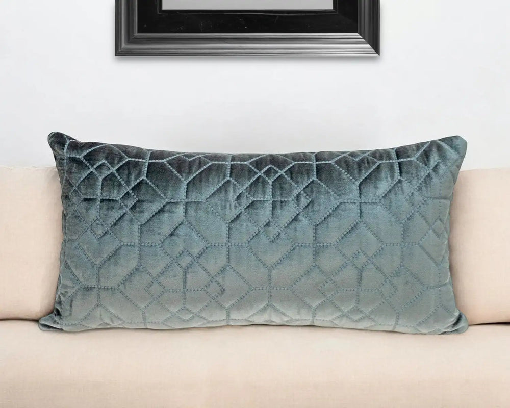 Charcoal Quilted Velvet Geo Lumbar Decorative Pillow - Homeroots