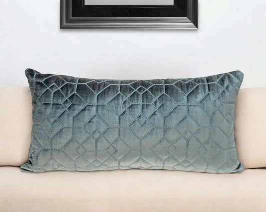 Charcoal Quilted Velvet Geo Lumbar Decorative Pillow - Homeroots - Flyclothing LLC