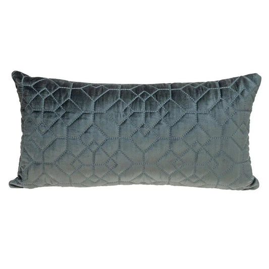 Charcoal Quilted Velvet Geo Lumbar Decorative Pillow - Homeroots - Flyclothing LLC