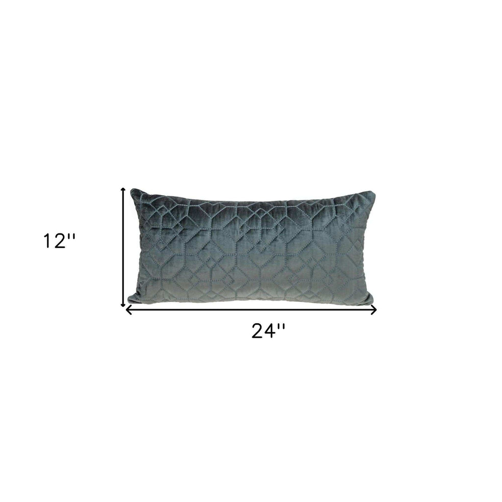 Charcoal Quilted Velvet Geo Lumbar Decorative Pillow - Homeroots - Flyclothing LLC