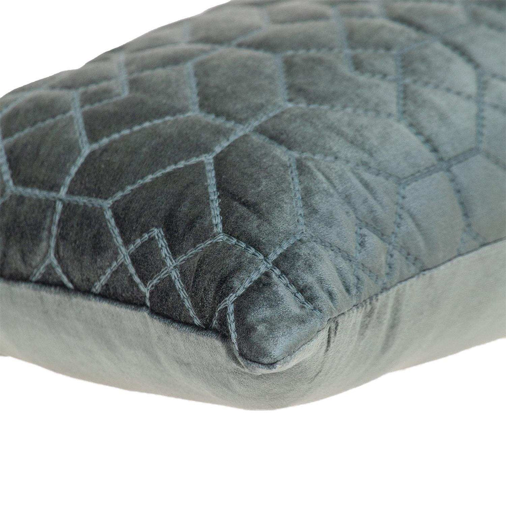 Charcoal Quilted Velvet Geo Lumbar Decorative Pillow - Homeroots - Flyclothing LLC