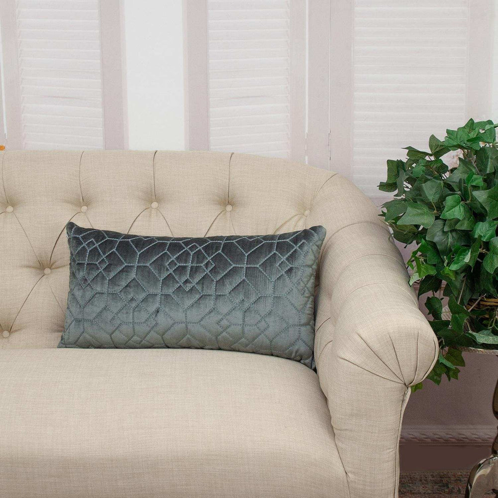 Charcoal Quilted Velvet Geo Lumbar Decorative Pillow - Homeroots - Flyclothing LLC