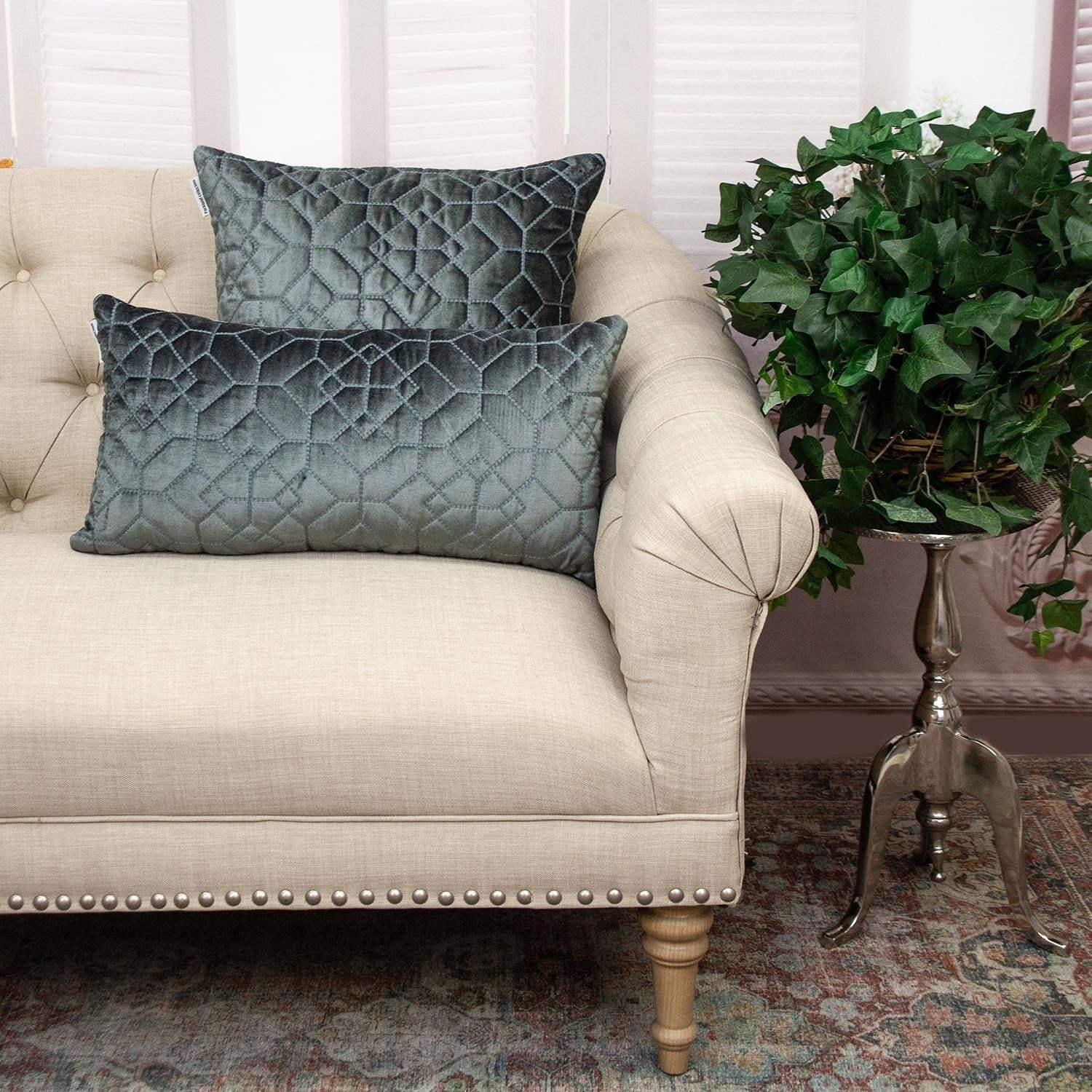 Charcoal Quilted Velvet Geo Lumbar Decorative Pillow - Homeroots - Flyclothing LLC