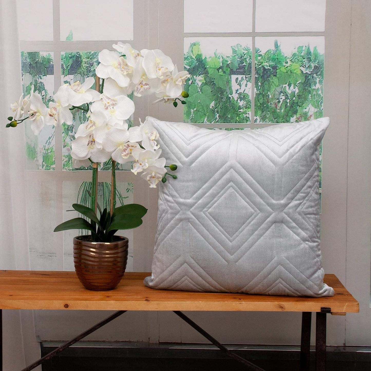 Gray Quilted Diamonds Velvet Solid Color Throw Pillow - Homeroots - Flyclothing LLC