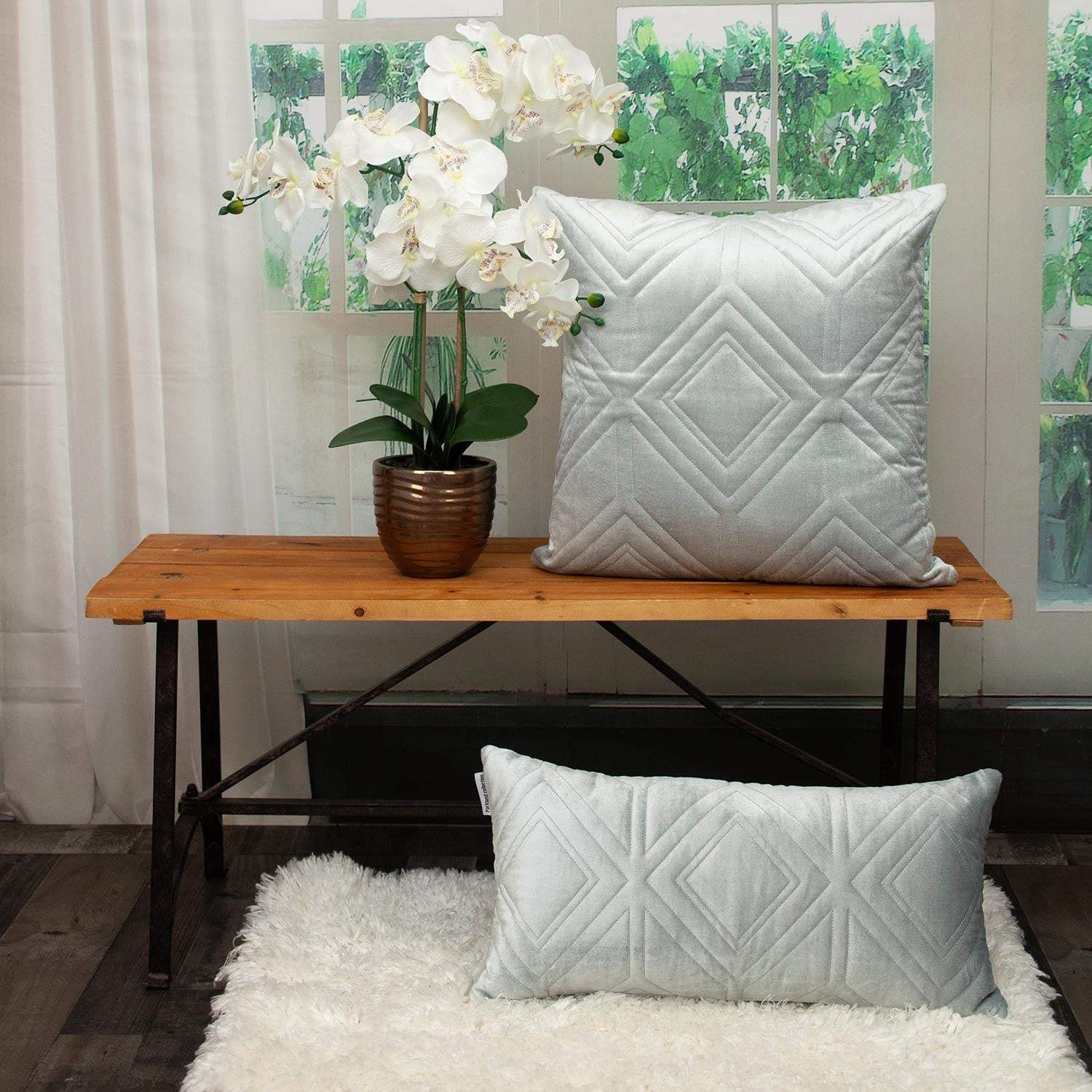 Gray Quilted Diamonds Velvet Solid Color Throw Pillow - Homeroots - Flyclothing LLC