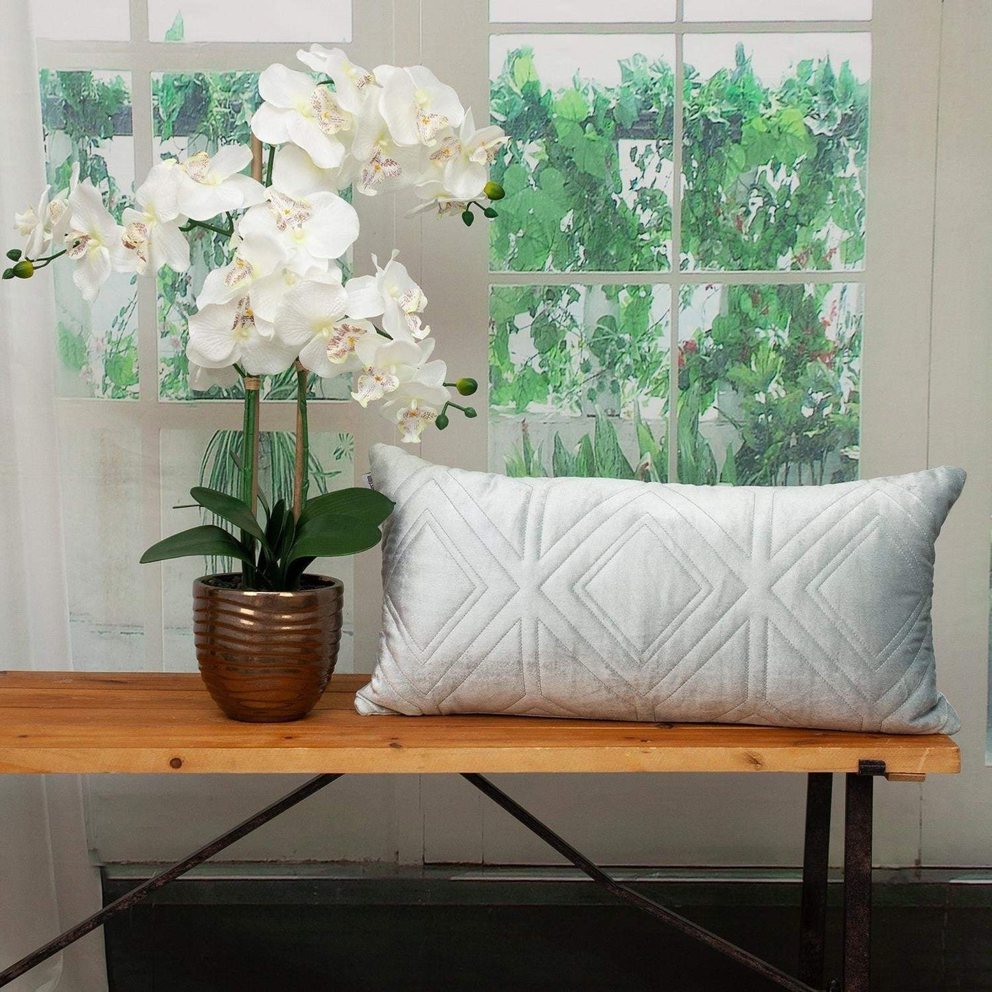 Gray Quilted Diamonds Velvet Solid Color Lumbar Pillow - Homeroots - Flyclothing LLC