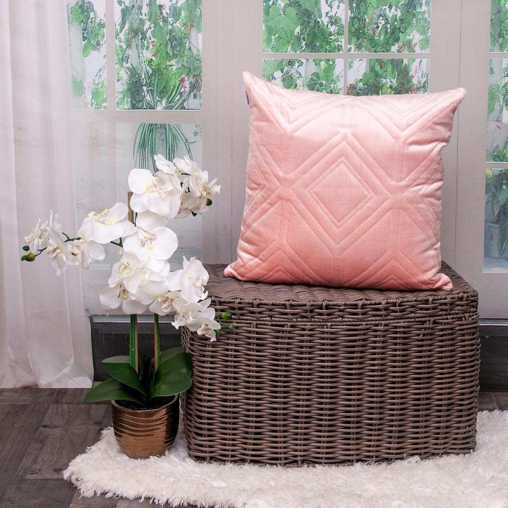 Pink Quilted Diamonds Velvet Solid Color Throw Pillow - Homeroots - Flyclothing LLC