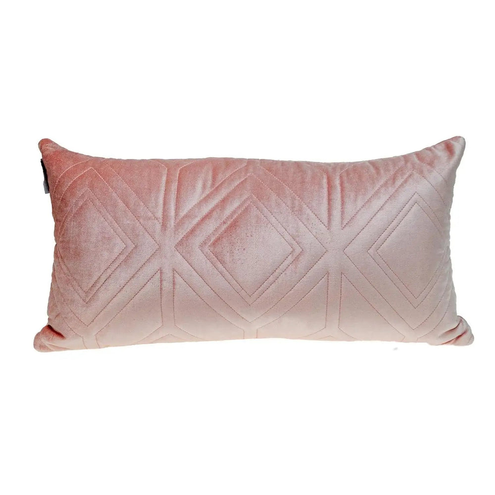 Pink Quilted Diamonds Velvet Solid Color Lumbar Pillow - Homeroots