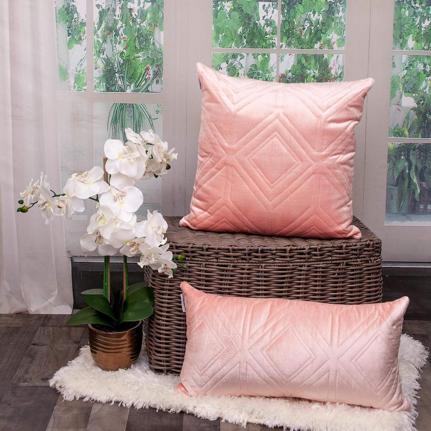 Pink Quilted Diamonds Velvet Solid Color Lumbar Pillow - Homeroots - Flyclothing LLC