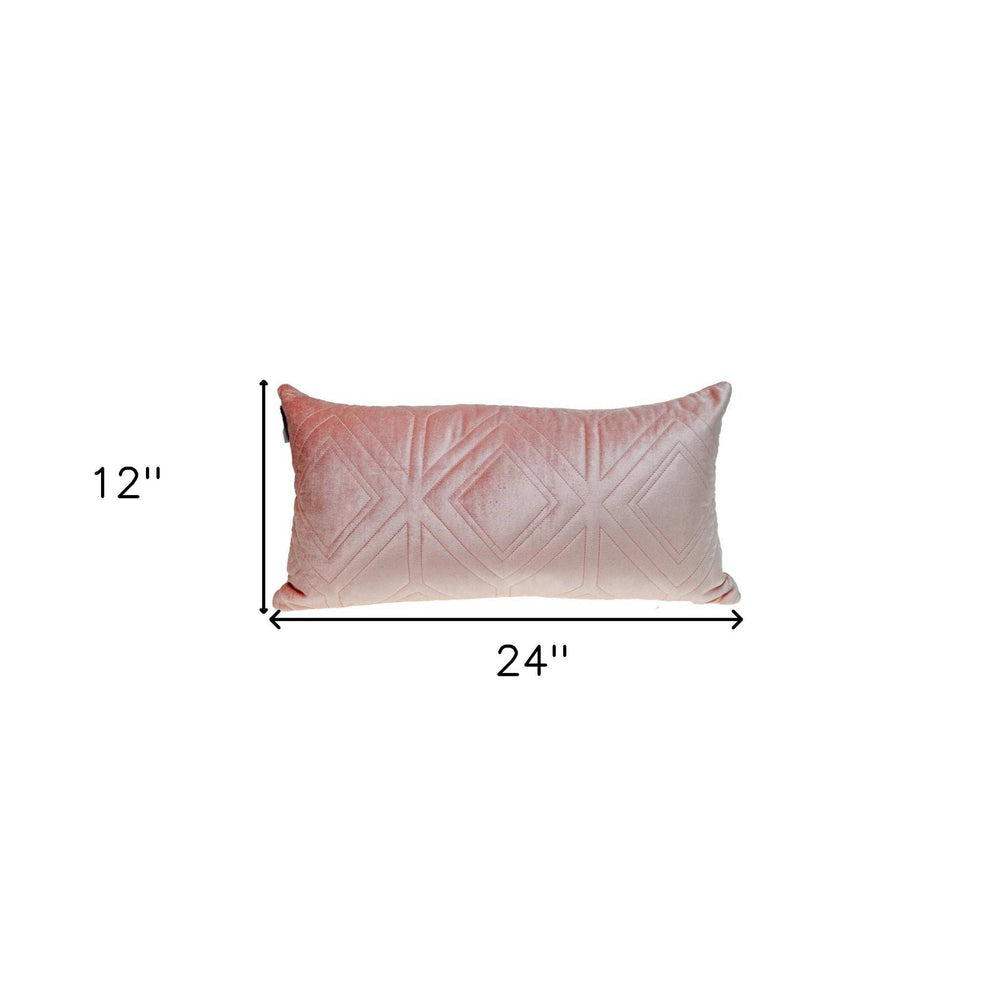 Pink Quilted Diamonds Velvet Solid Color Lumbar Pillow - Homeroots - Flyclothing LLC