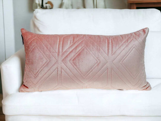 Pink Quilted Diamonds Velvet Solid Color Lumbar Pillow - Homeroots - Flyclothing LLC