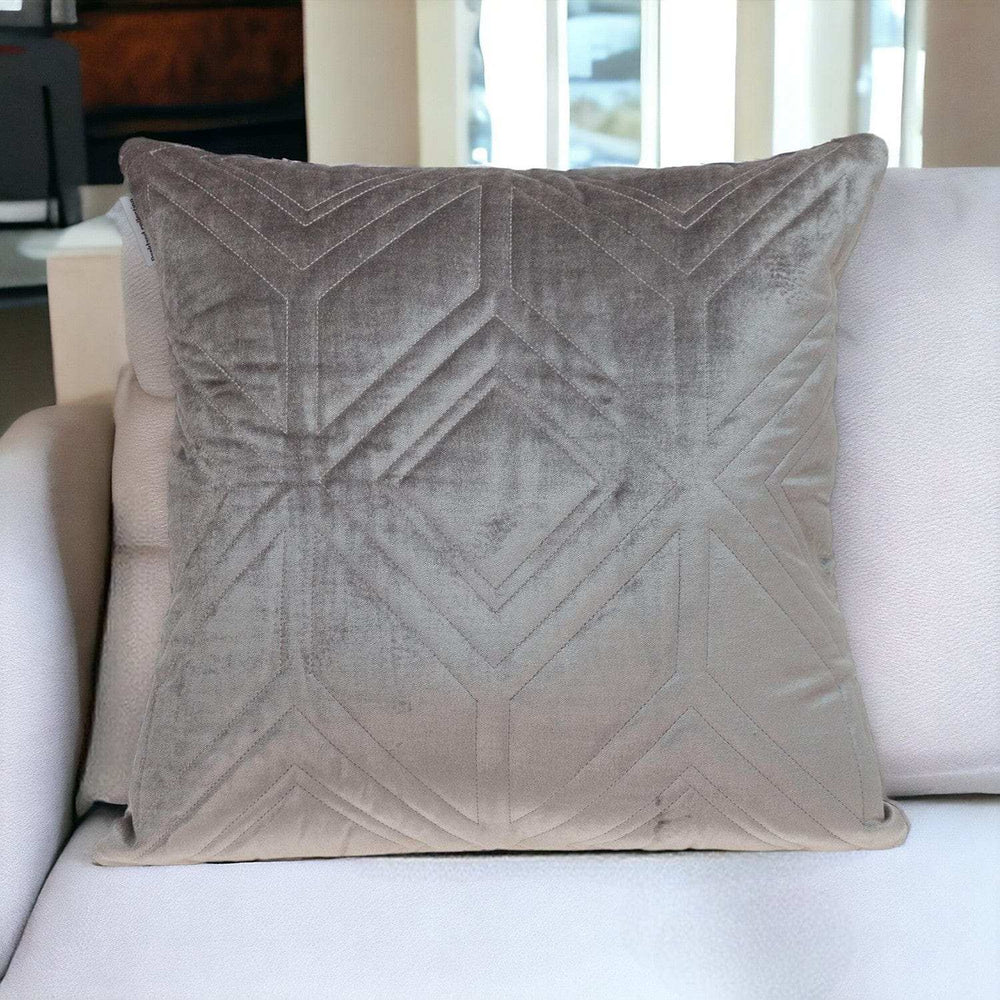 Taupe Quilted Diamonds Velvet Solid Color Throw Pillow - Homeroots - Flyclothing LLC