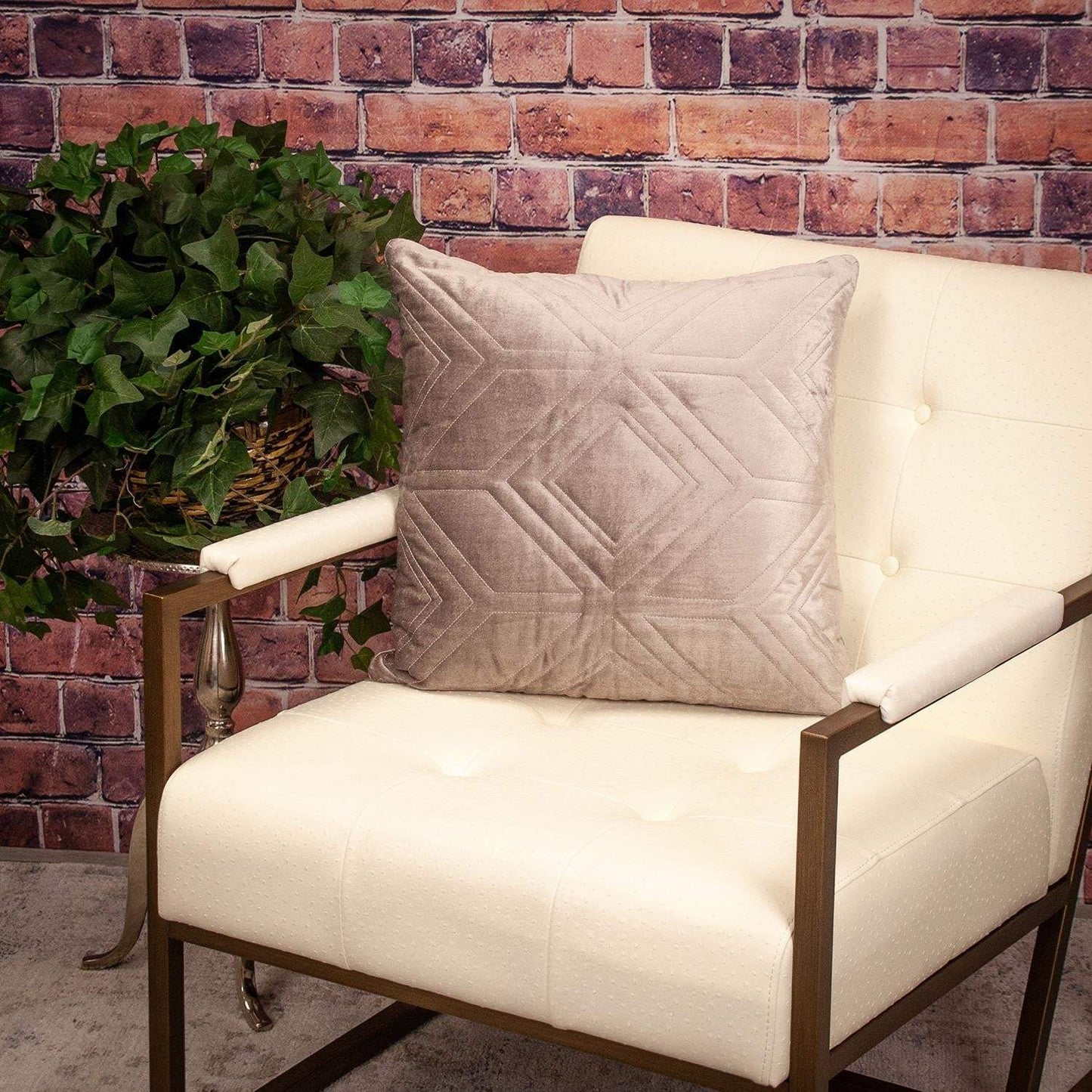Taupe Quilted Diamonds Velvet Solid Color Throw Pillow - Homeroots - Flyclothing LLC