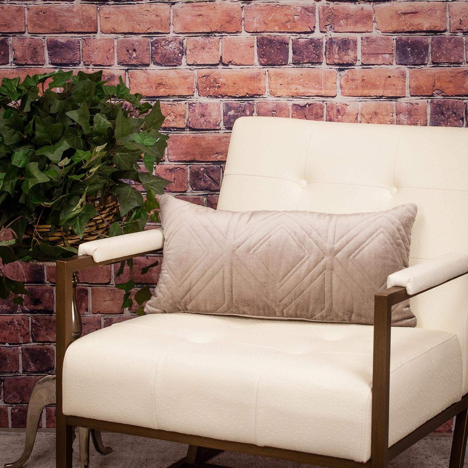 Taupe Quilted Diamonds Velvet Solid Color Lumbar Pillow - Homeroots - Flyclothing LLC