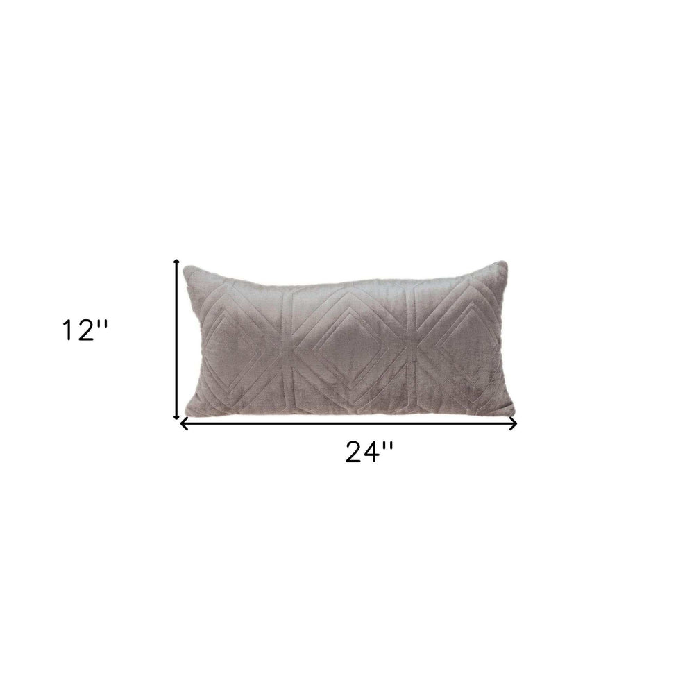 Taupe Quilted Diamonds Velvet Solid Color Lumbar Pillow - Homeroots - Flyclothing LLC