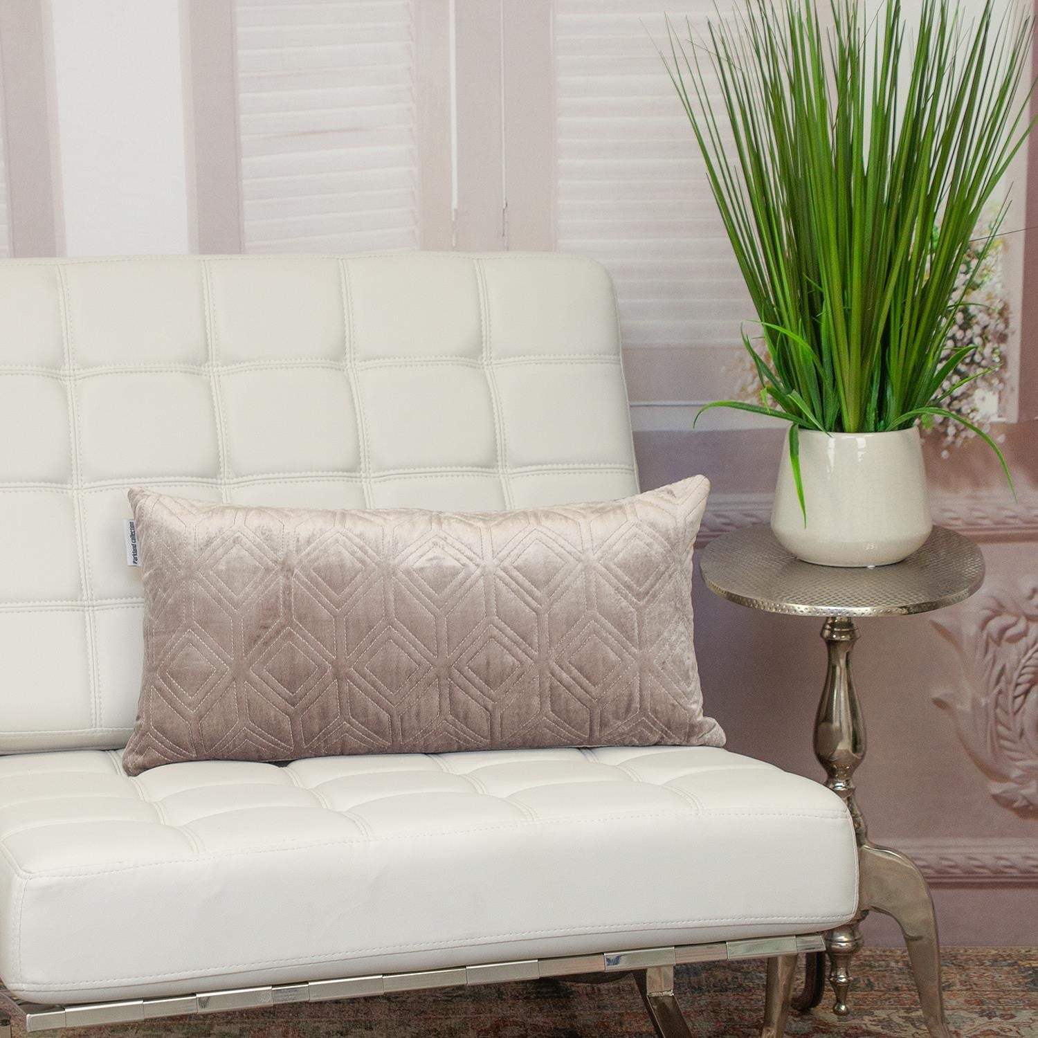 Tufted Diamonds Taupe Velvet Lumbar Accent Pillow - Homeroots - Flyclothing LLC