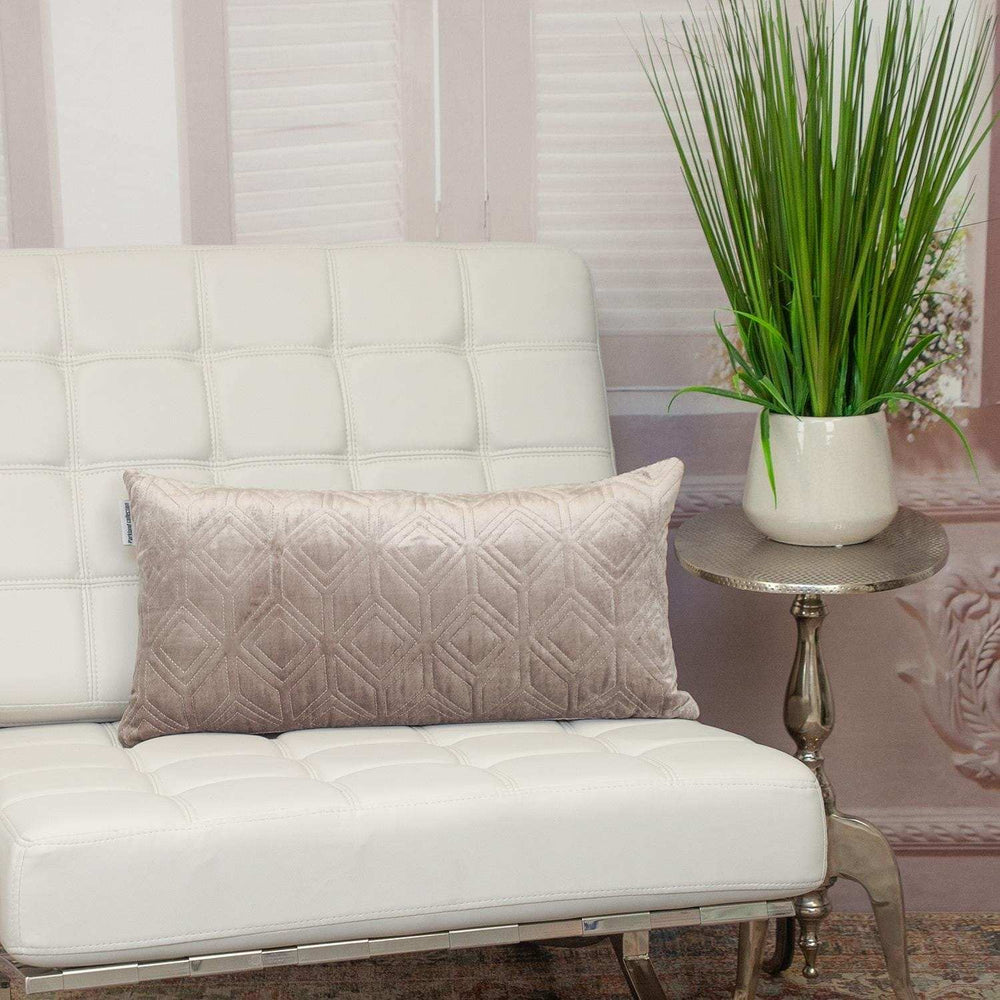 Tufted Diamonds Taupe Velvet Lumbar Accent Pillow - Homeroots - Flyclothing LLC