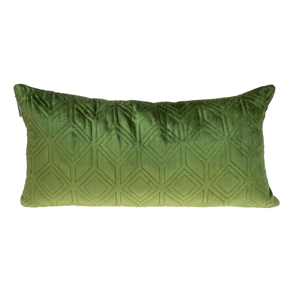 Tufted Diamonds Olive Velvet Lumbar Accent Pillow - Homeroots