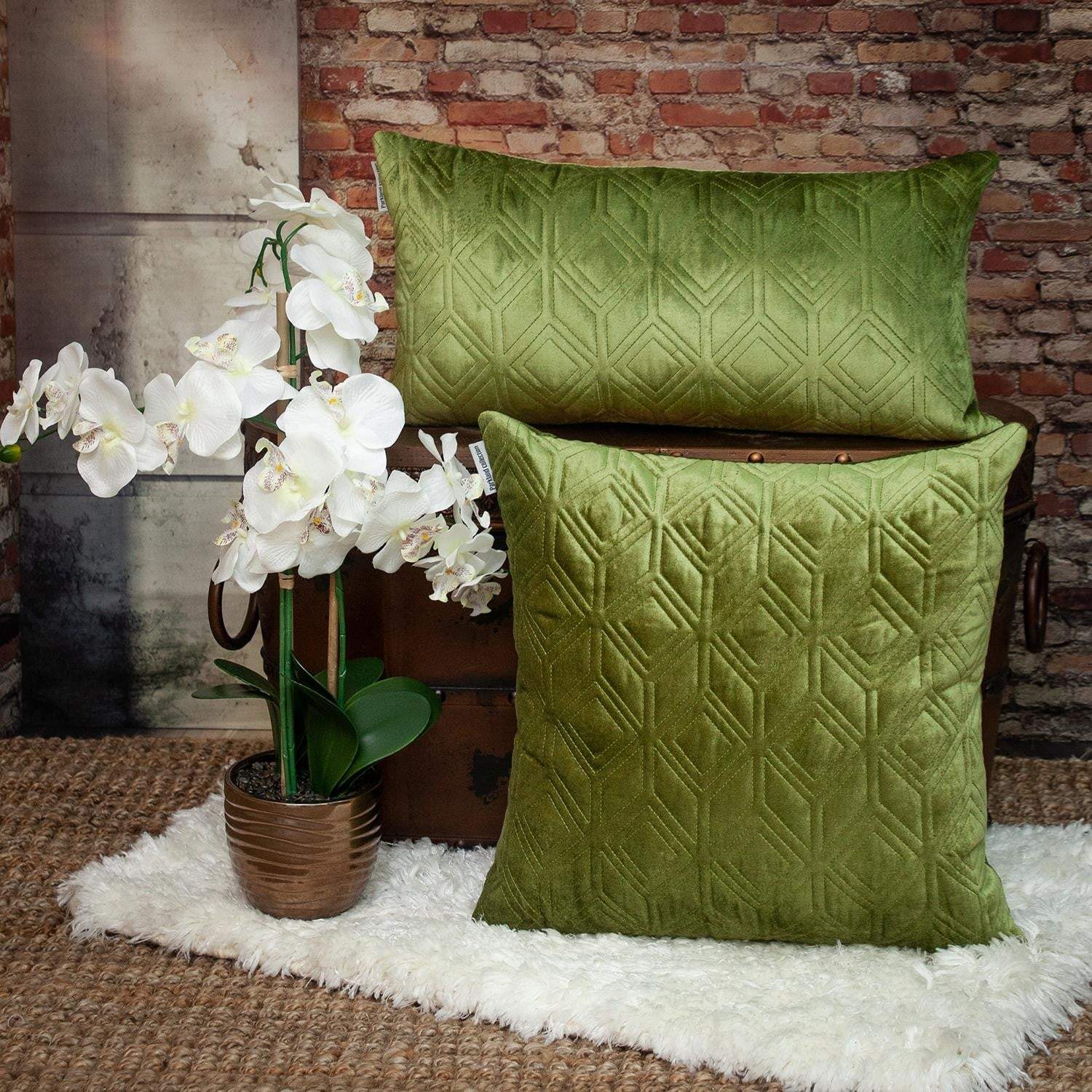 Tufted Diamonds Olive Velvet Lumbar Accent Pillow - Homeroots - Flyclothing LLC