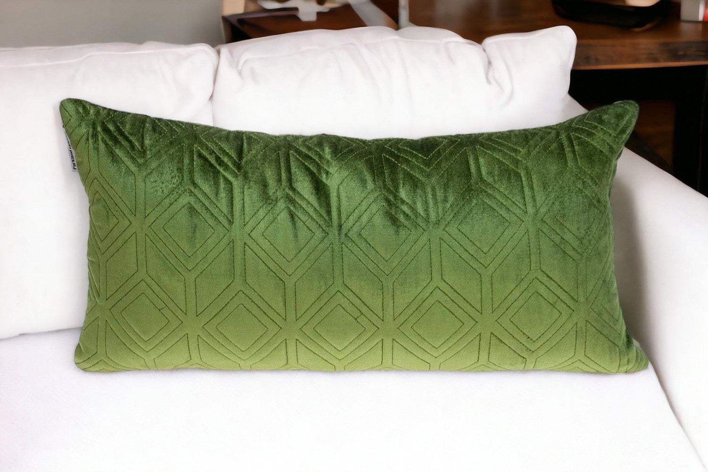 Tufted Diamonds Olive Velvet Lumbar Accent Pillow - Homeroots - Flyclothing LLC