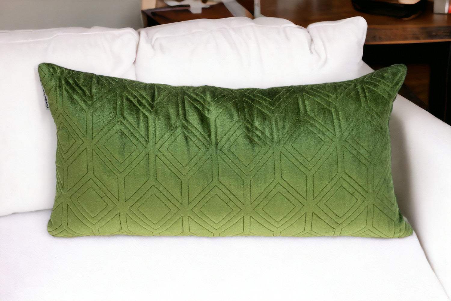 Tufted Diamonds Olive Velvet Lumbar Accent Pillow - Homeroots - Flyclothing LLC