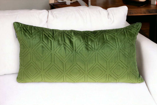 Tufted Diamonds Olive Velvet Lumbar Accent Pillow - Homeroots - Flyclothing LLC