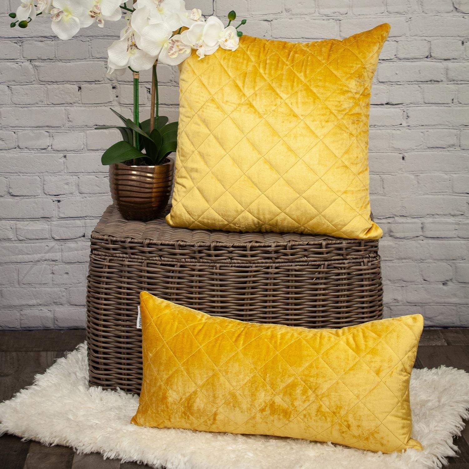 Tufted Diamond Yellow Ochre Transitional Lumbar Pillow - Homeroots - Flyclothing LLC