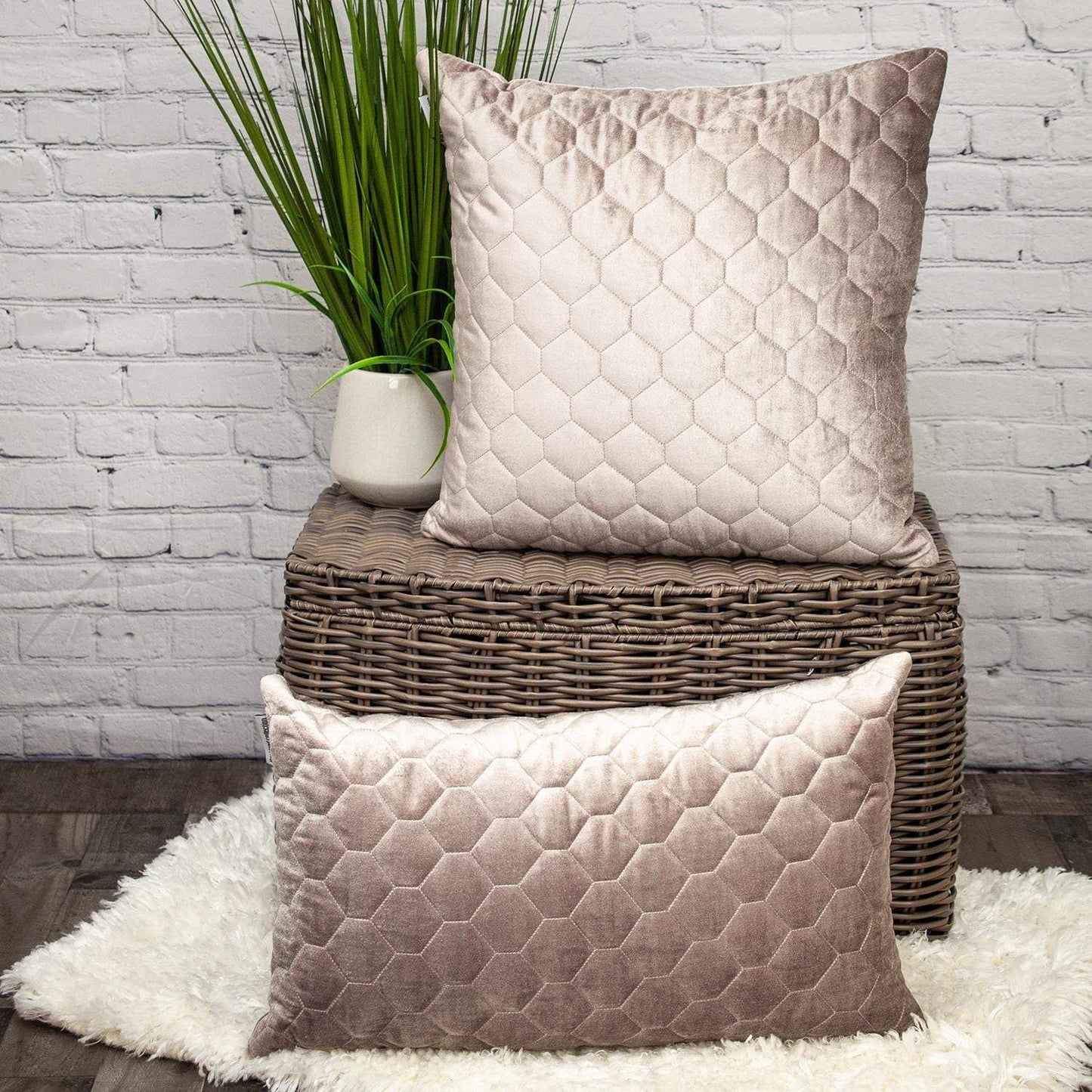 Taupe Tufted Velvet Quilted Lumbar Throw Pillow - Homeroots - Flyclothing LLC