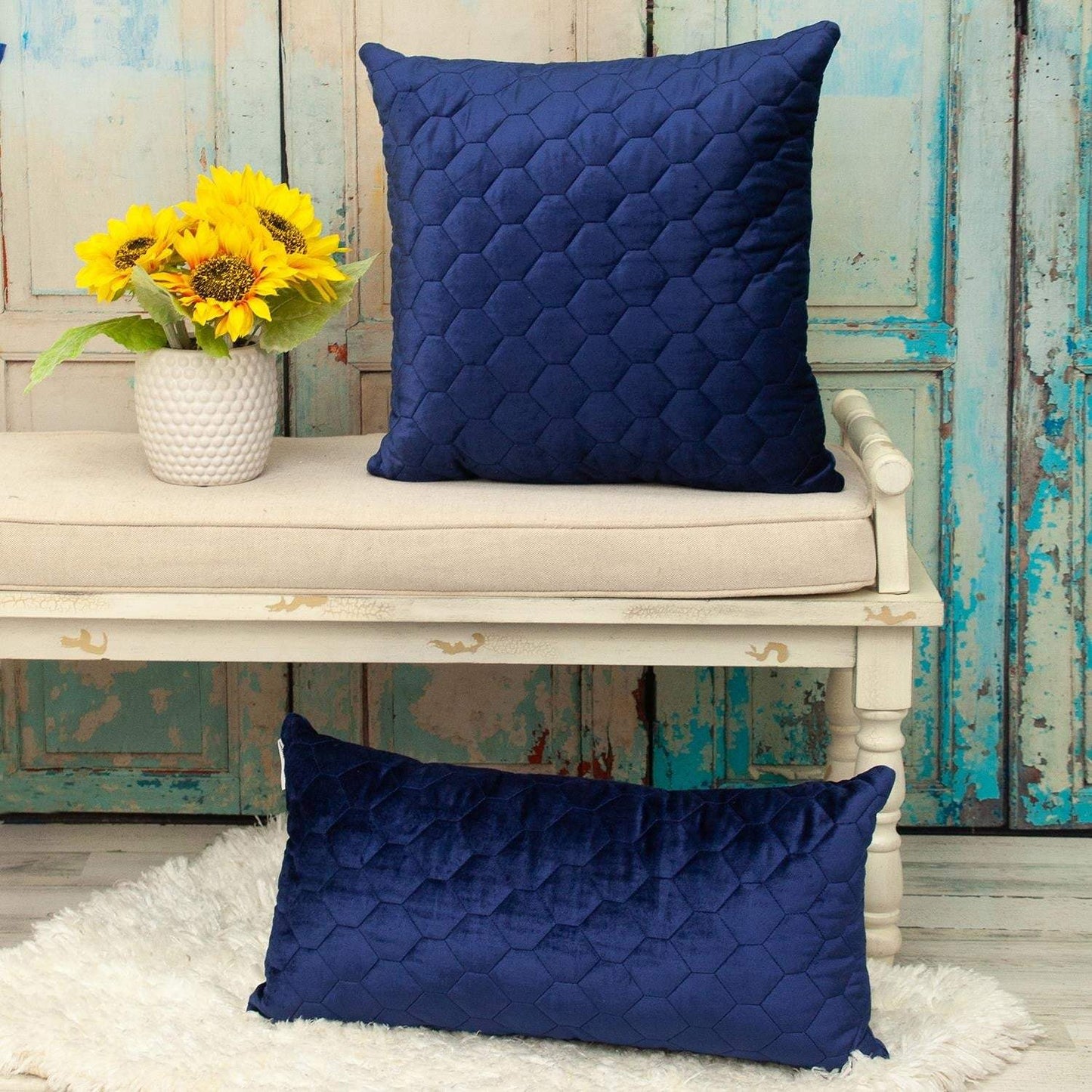 Blue Tufted Velvet Quilted Throw Pillow - Homeroots - Flyclothing LLC