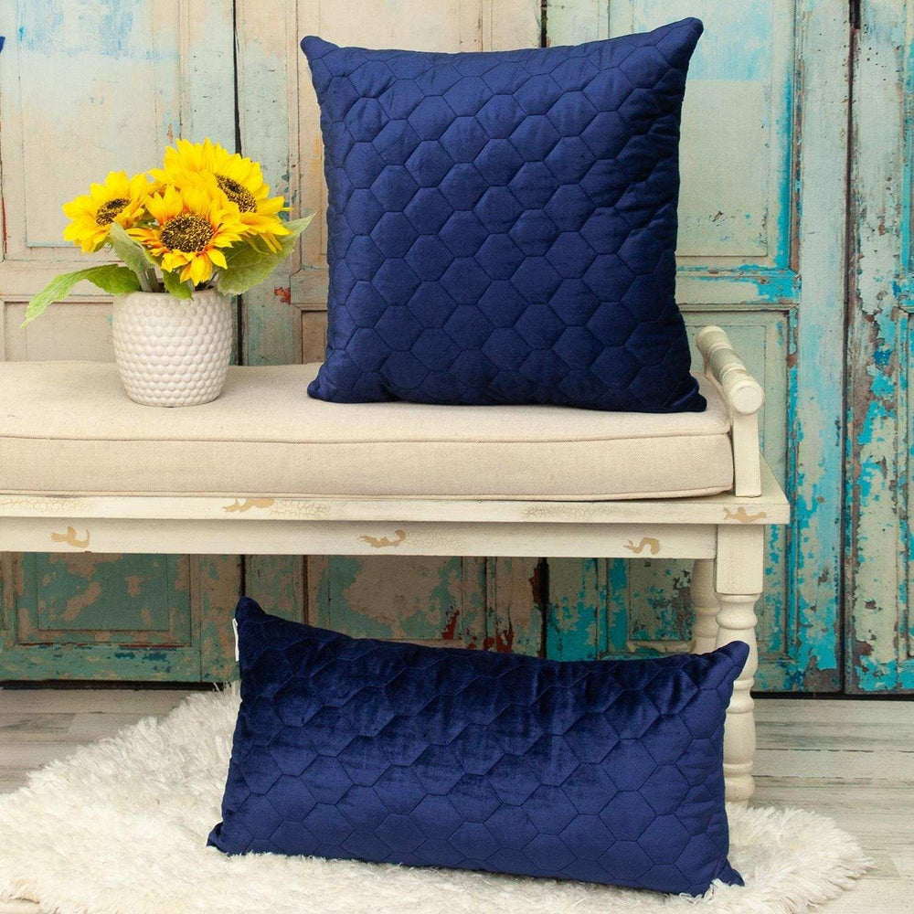 Blue Tufted Velvet Quilted Lumbar Throw Pillow - Homeroots - Flyclothing LLC
