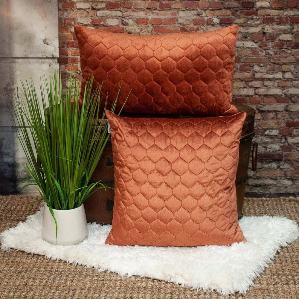 Burnt Orange Tufted Velvet Quilted Throw Pillow - Homeroots - Flyclothing LLC