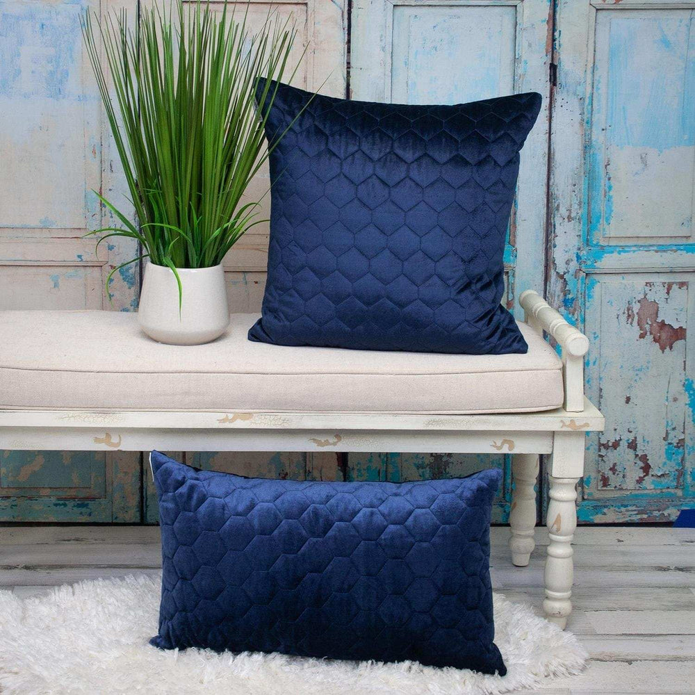Navy Blue Tufted Velvet Quilted Lumbar Throw Pillow - Homeroots - Flyclothing LLC