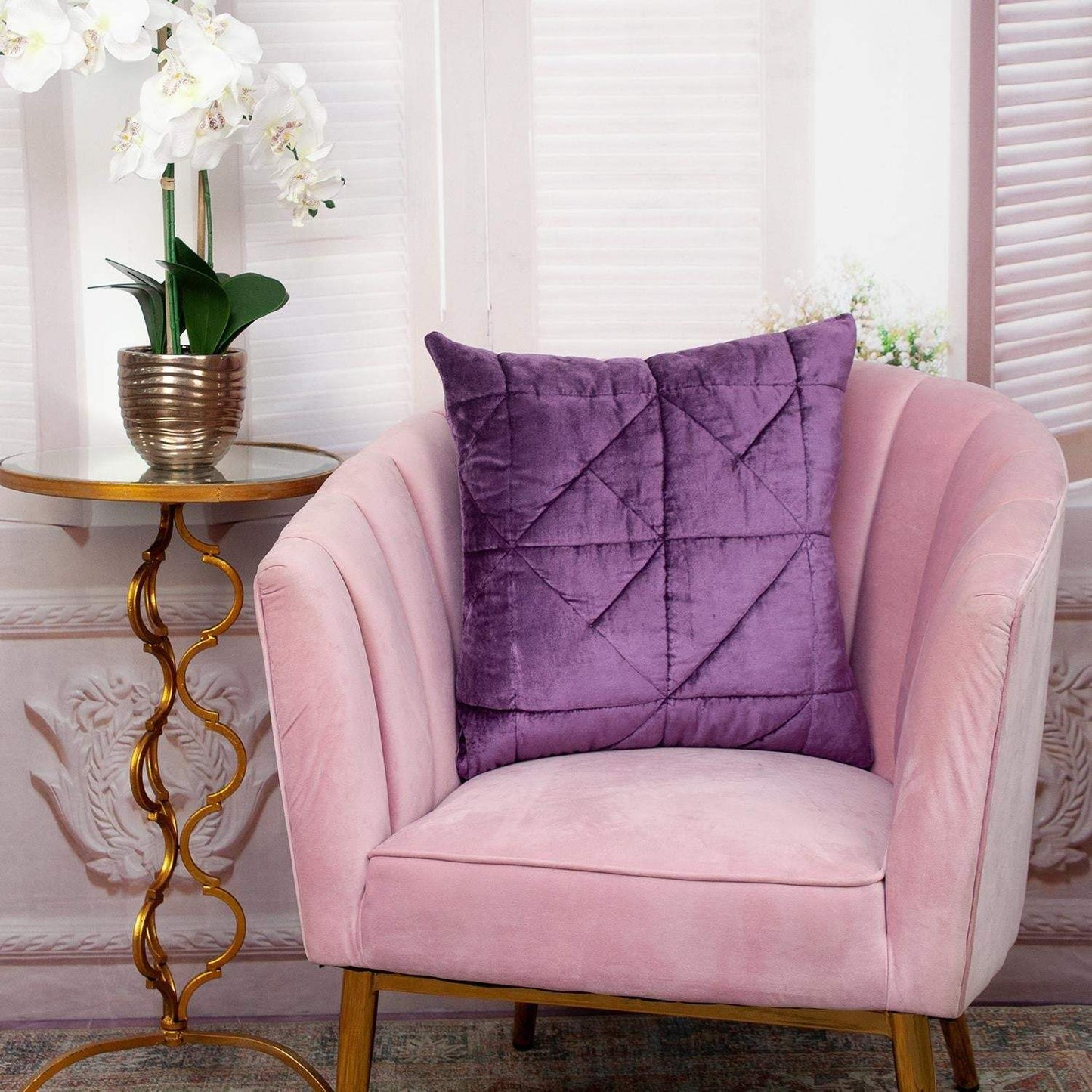 Purple Chunky Geo Stitched Velvet Decorative Throw Pillow - Homeroots - Flyclothing LLC