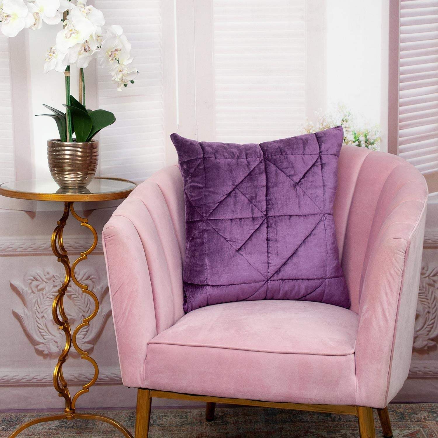 Purple Chunky Geo Stitched Velvet Decorative Throw Pillow - Homeroots - Flyclothing LLC