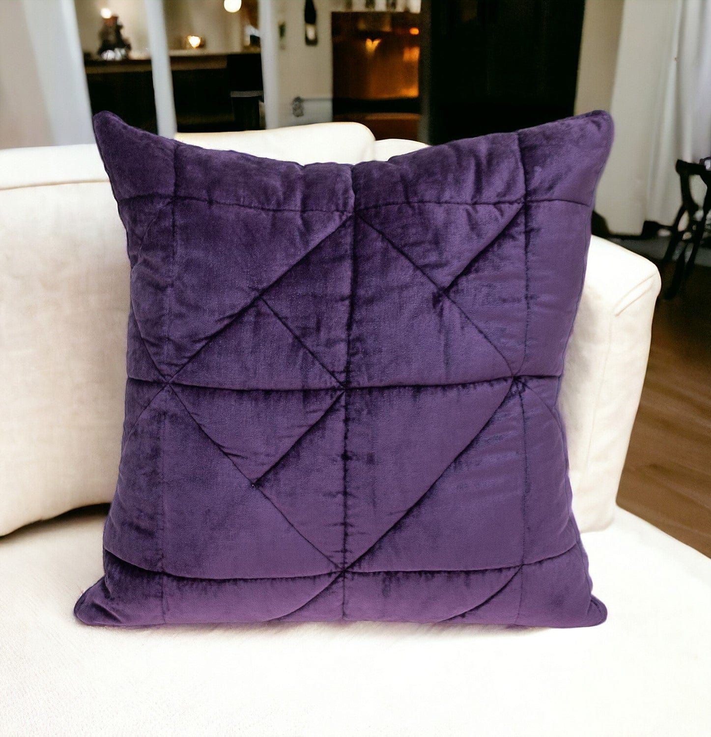 Purple Chunky Geo Stitched Velvet Decorative Throw Pillow - Homeroots