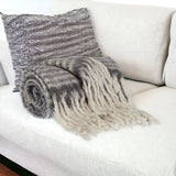 Super Soft Gray and White Chevron and Striped Handloomed Throw Blanket - Homeroots