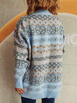 Geometric Round Neck Dropped Shoulder Sweater - Trendsi - Flyclothing LLC