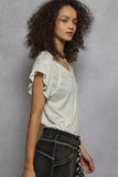 POL V-Neck Short Sleeve T-Shirt with Ruffle Sleeve - Trendsi - Flyclothing LLC