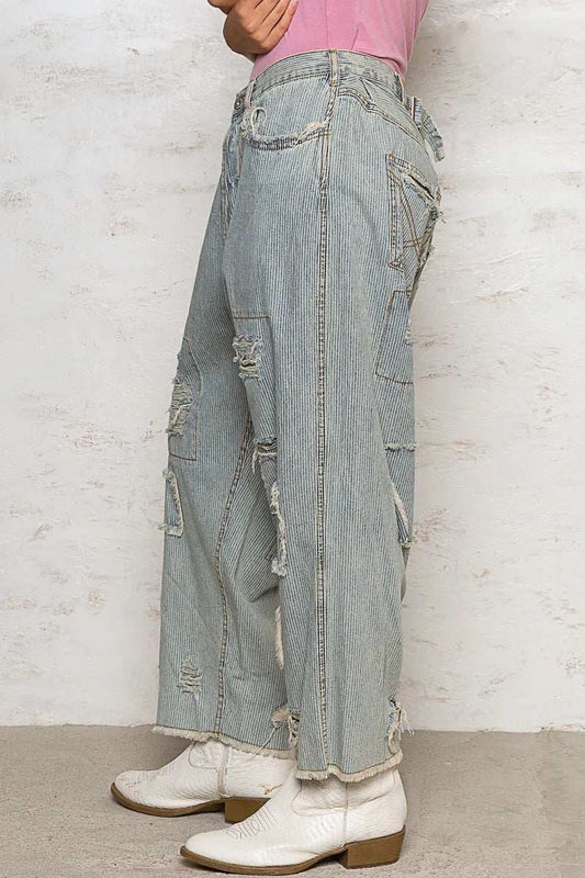 POL Distressed Raw Hem Wide Leg Pants - Trendsi - Flyclothing LLC