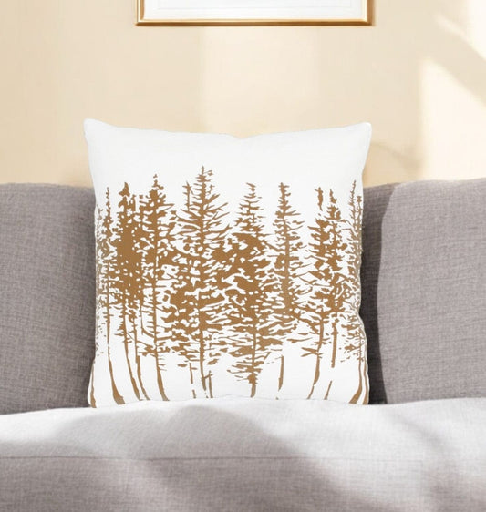 18" Brown and Ivory Forest Cotton Throw Pillow - Homeroots