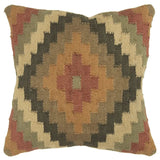 18" Brown and Green Geometric Jute Wool Blend Throw Pillow - Homeroots