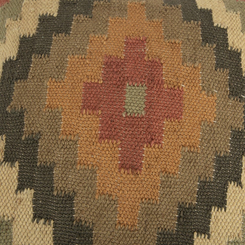 18" Brown and Green Geometric Jute Wool Blend Throw Pillow - Homeroots - Flyclothing LLC