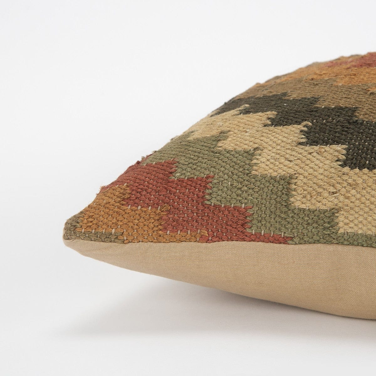 18" Brown and Green Geometric Jute Wool Blend Throw Pillow - Homeroots - Flyclothing LLC